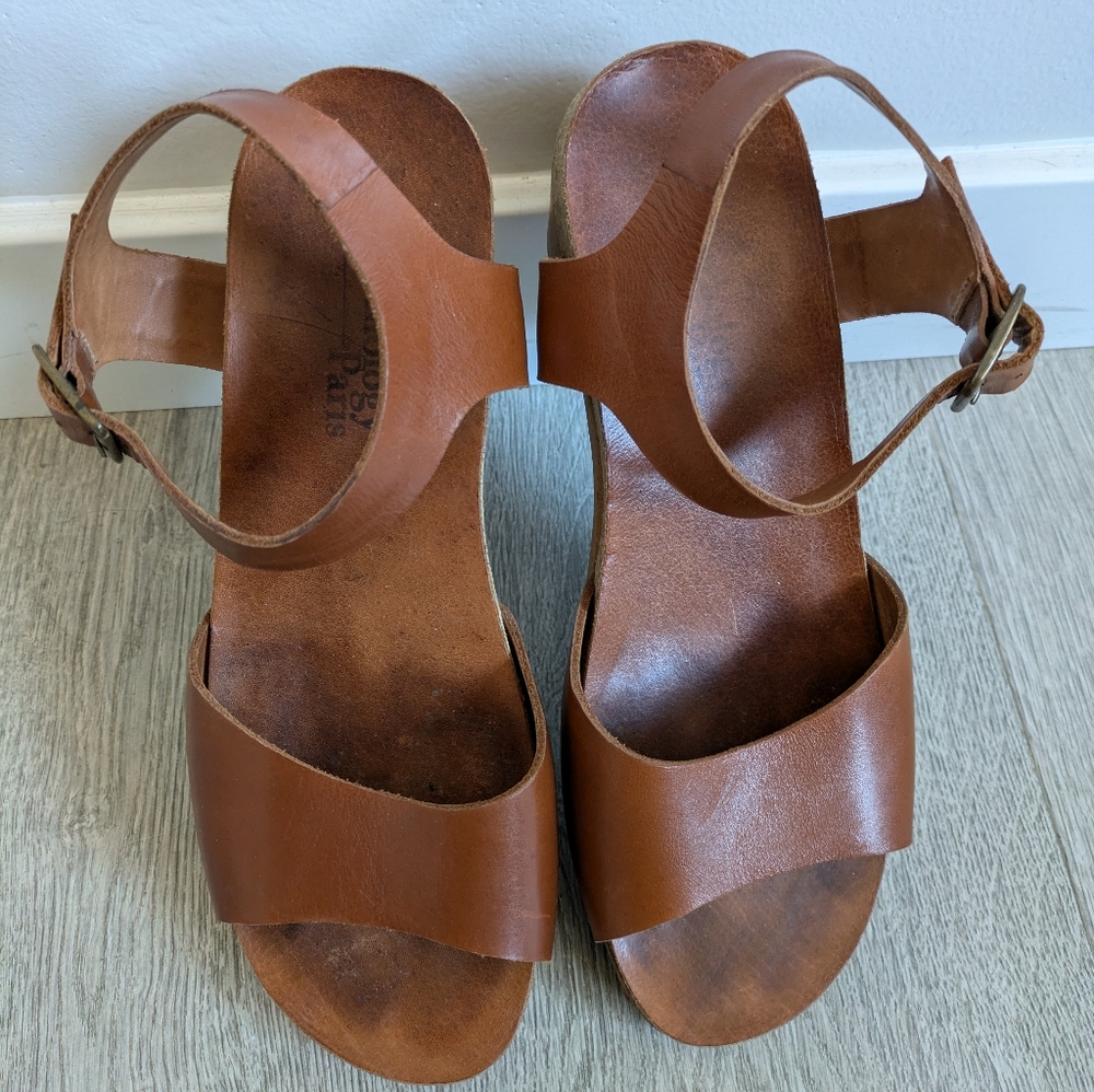 Anthology Paris Leather and Cork Wooden Heels European Shoes Size 39